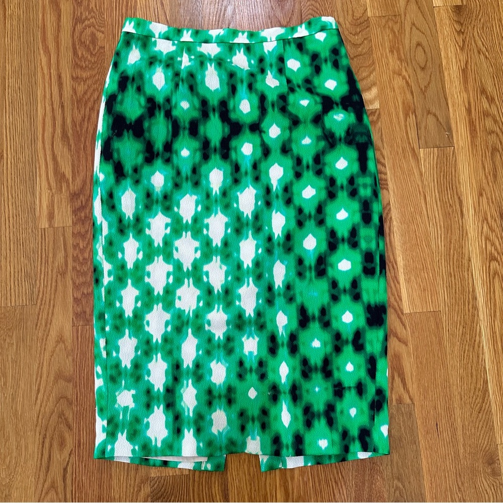 Tracy Reese Green Silk Pattern Pencil Skirt — Size 8